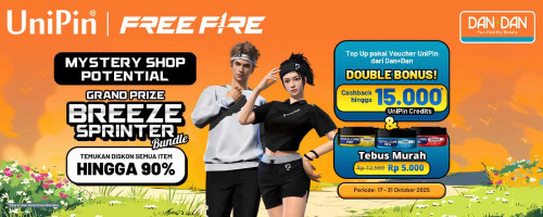 FF Mystery Shop Potential Triple Bonus dari Dan+Dan! Diskon Item 90%, Cashback hingga Tebus Murah Total Care Men